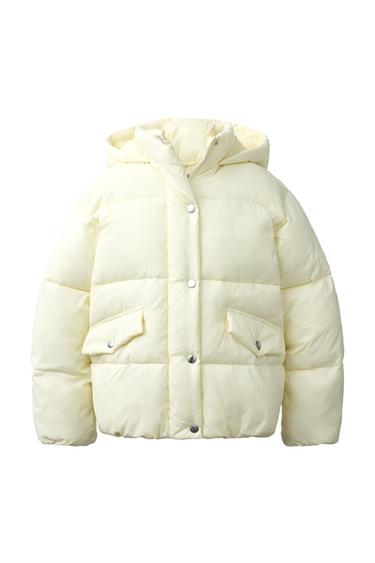 WATER-REPELLENT HOODED PUFFER COAT - Butter by Zara