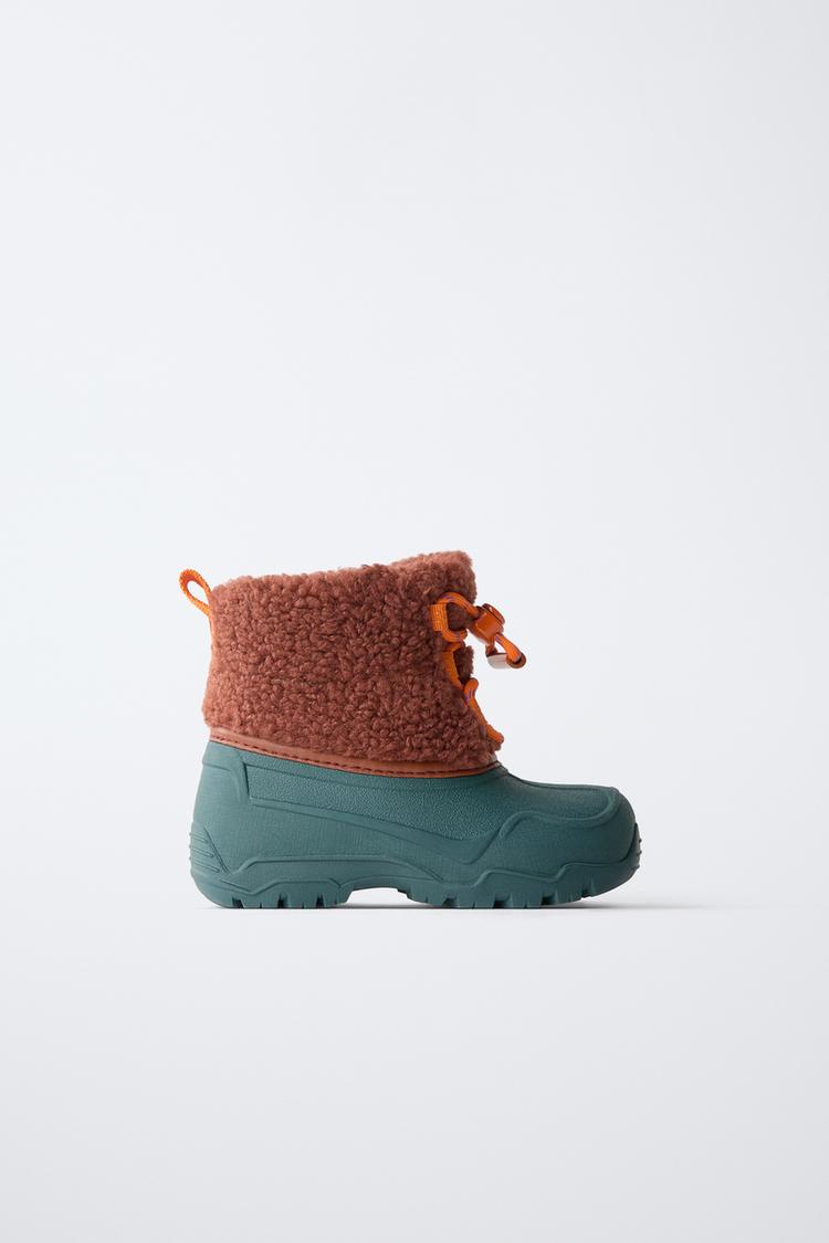 RUBBERIZED FAUX SHEARLING BOOTS — Multi-color