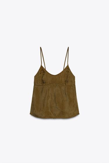 Zara LYOCELL FLOWY TOP - Light khaki