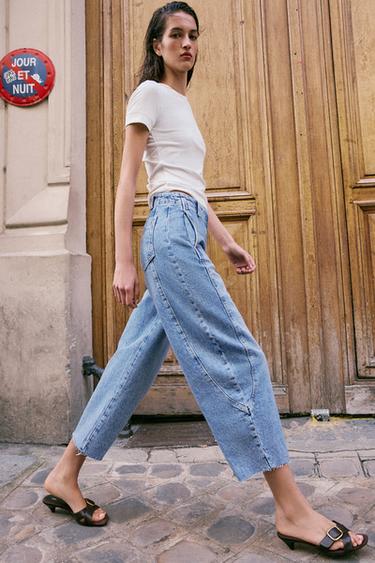JEAN Z1975 BARREL TAILLE HAUTE COURT À COUTURES - Bleu moyen de Zara - Image 3