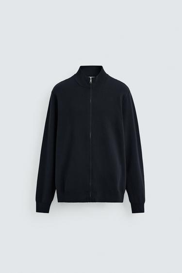 MOCK NECK CARDIGAN WITH ZIP - Navy blue by Zara