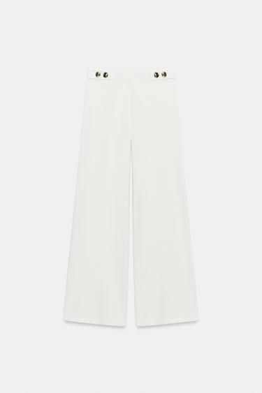 PANTALÓN RECTO PIQUÉ BOTÓNS - Branco roto de Zara