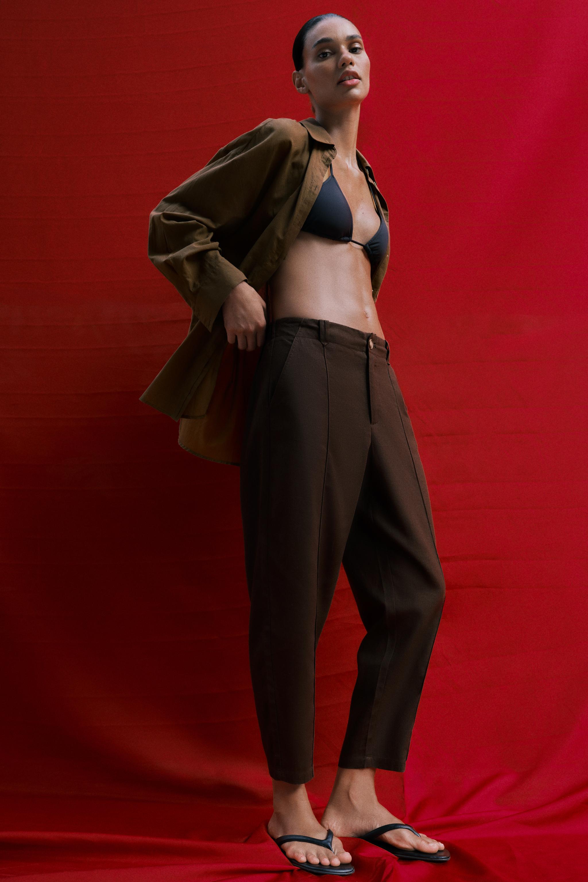 LINEN TAPERED PANTS WITH SEAM DETAIL