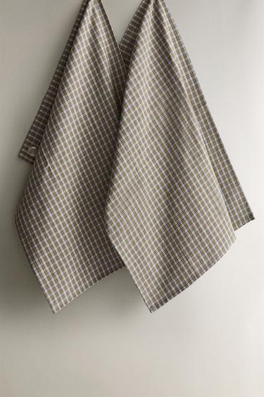 PACK OF CHECK COTTON TEA TOWELS (PACK OF 2) - Blue by Zara