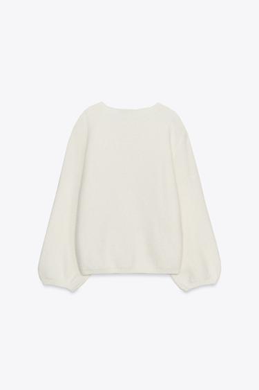 WOOL PUFF SLEEVE KNIT SWEATER - Ecru by Zara - Image 4