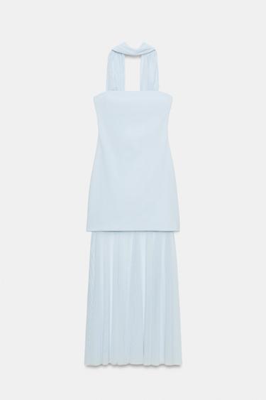 LONG DRESS WITH FOULARD DETAIL - Pastel blue by Zara