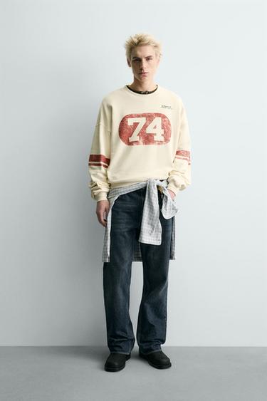 WASHED SWEATSHIRT WITH CONTRAST PRINT - Oyster-white by Zara