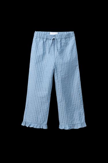 Zara STRAIGHT LEG SEERSUCKER PANTS - Blue - Image 0