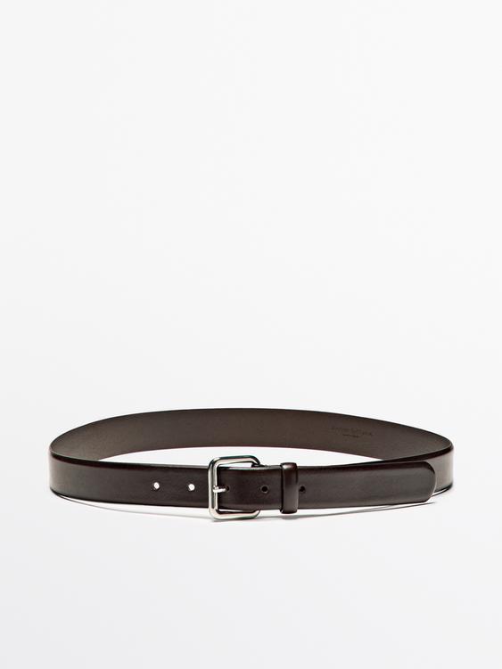 Leather belt with square buckle
