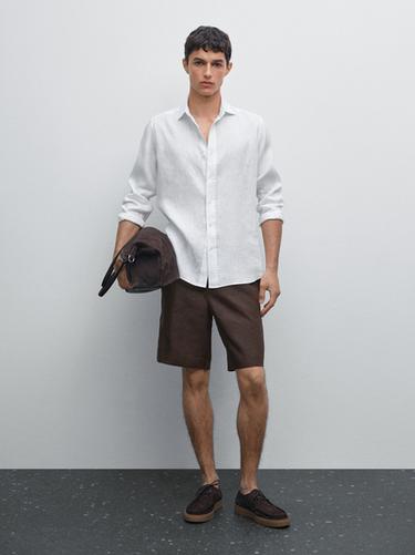 Camisa slim fit 100% lino - Blanco de Zara