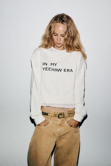 SLOGAN CROP SWEATSHIRT - Ecru by Zara - Image 1