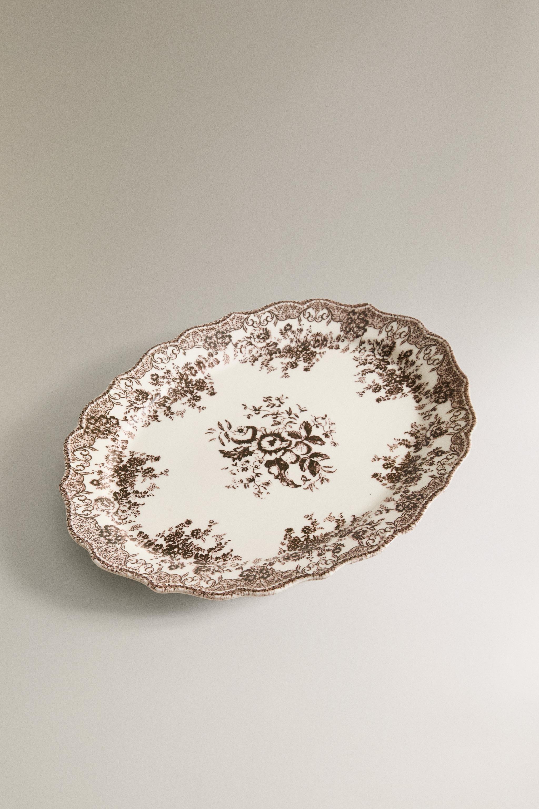 FLORAL EARTHENWARE SERVING DISH - Blue | ZARA United States