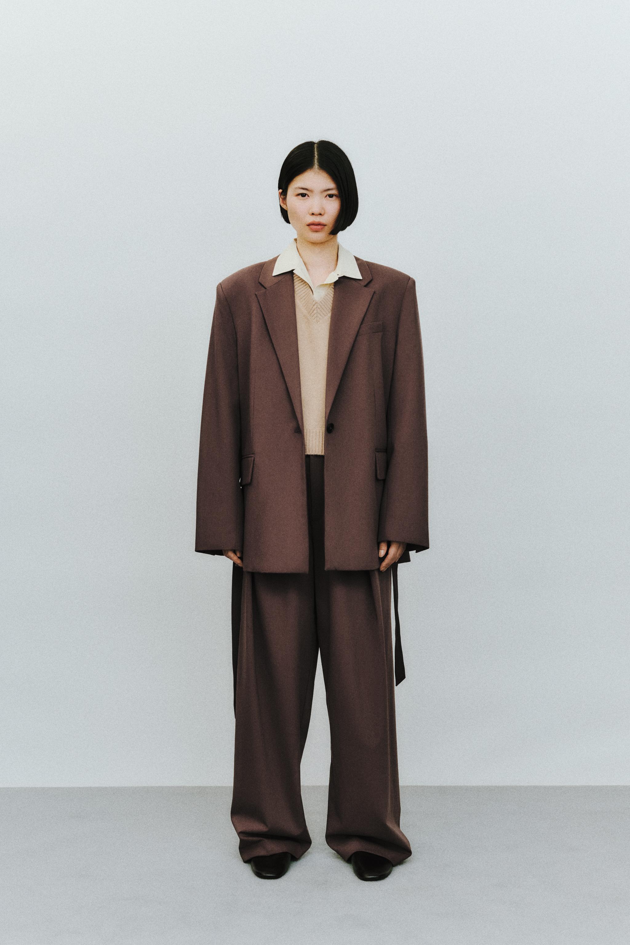 ZARA ベルト ストレートフィット ブレザー 1255/791 ベルト ストレートフィット ブレザー - ミンクマール | ZARA