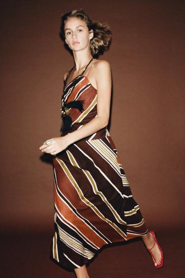 Zara STRIPED ASYMMETRIC MIDI DRESS - Multicolored