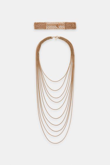 PACK OF 2 CHAIN CHOKER NECKLACES - Golden by Zara