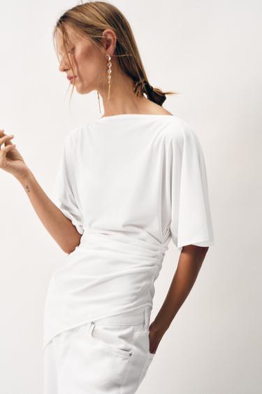 ASYMMETRIC DRAPED TOP - Oyster-white by Zara - Image 4
