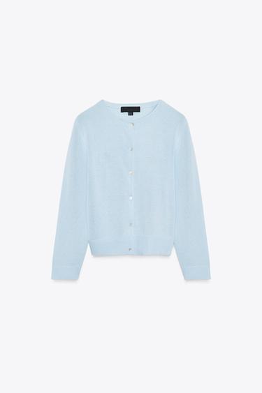 CASACO DE TRICÔ LISO - Azul-claro da Zara