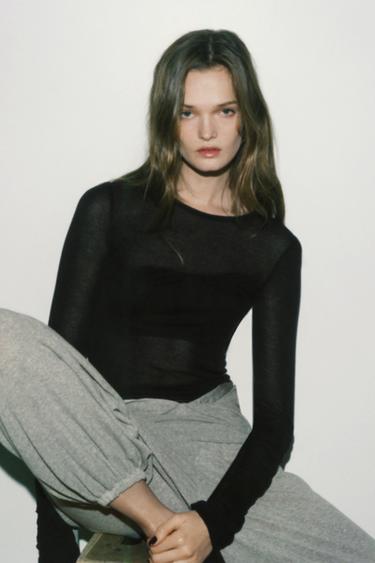 SUPIMA® LONG SLEEVE T-SHIRT - Black by Zara - Image 4