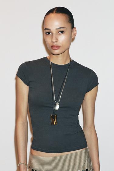 SLIM FIT SHORT SLEEVE T-SHIRT - Charcoal grey by Zara