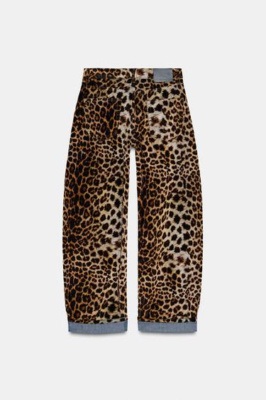 FLOCKED ANIMAL PRINT TROUSERS ZW COLLECTION LIMITED EDITION - Leopard by Zara