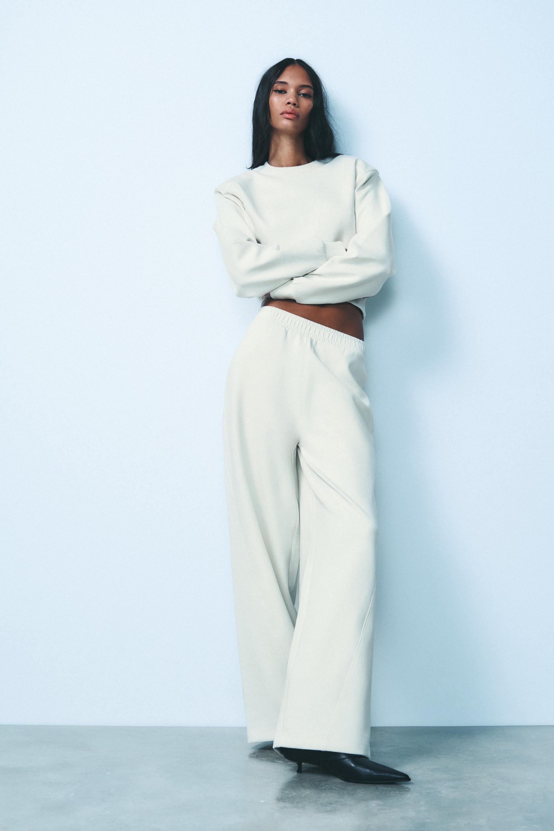 INTERLOCK WIDE LEG PANTS - Ecru | ZARA United States