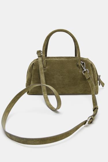 SPLIT SUEDE BOWLING BAG - Khaki Green by Zara