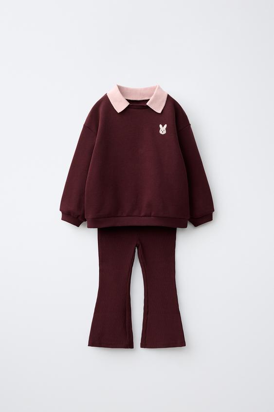 Zara SWEATSHIRT AND LEGGING SET - Burgundy - Image 0