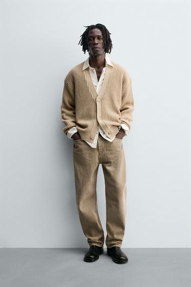 RIBBED TEXTURED CARDIGAN - Beige by Zara