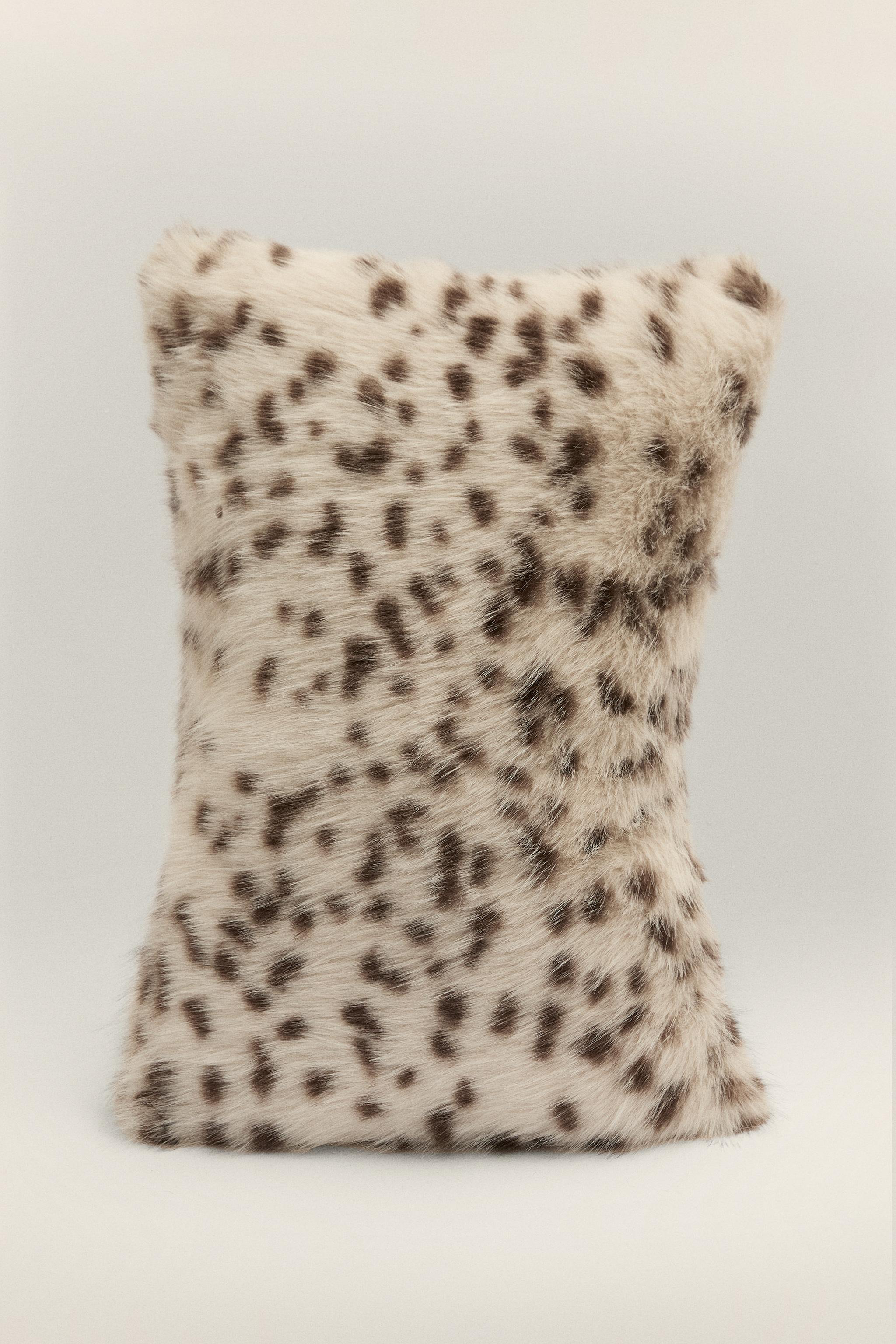 LONG FUR ANIMAL PRINT THROW PILLOW COVER
