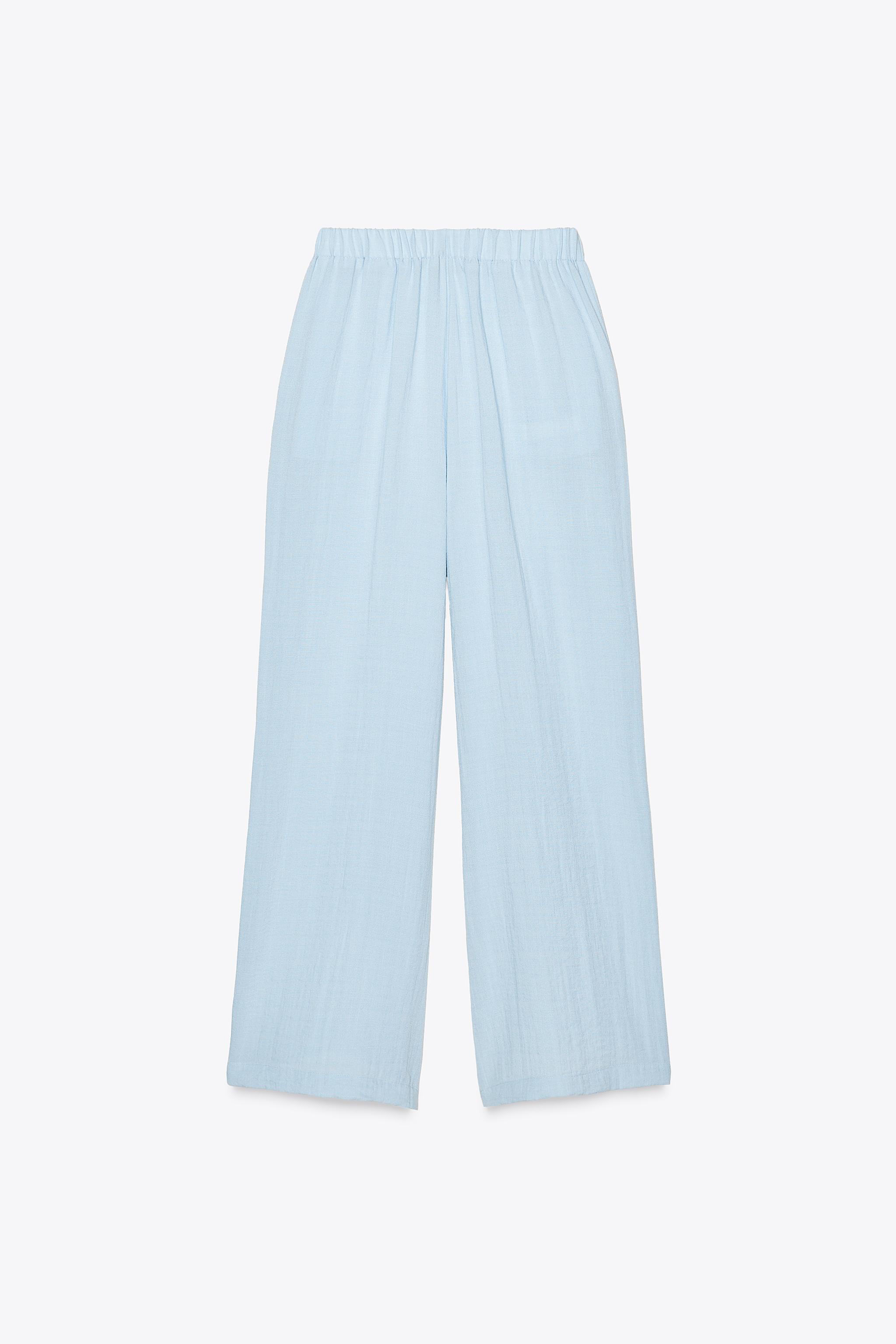 【COSYHARU】Pave light blue wide pants VOSERY Light-Blue Palazzo Pants for Women, Comfy Womens Wide