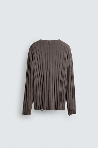 RIBBED OPEN-KNIT SWEATER - Brown by Zara - Image 8