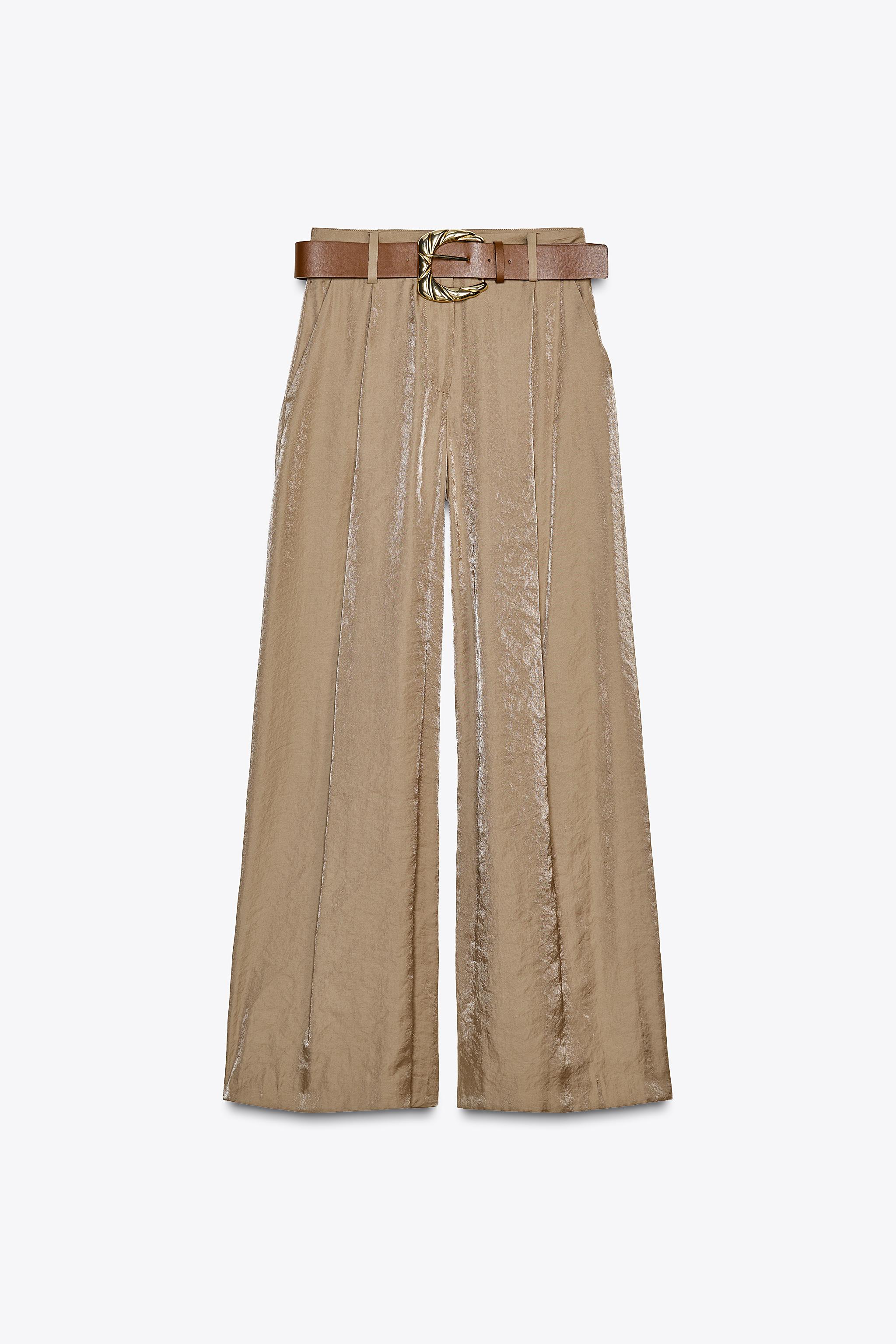 SATIN WIDE-LEG BELTED PANTS - Brown / Taupe | ZARA United States