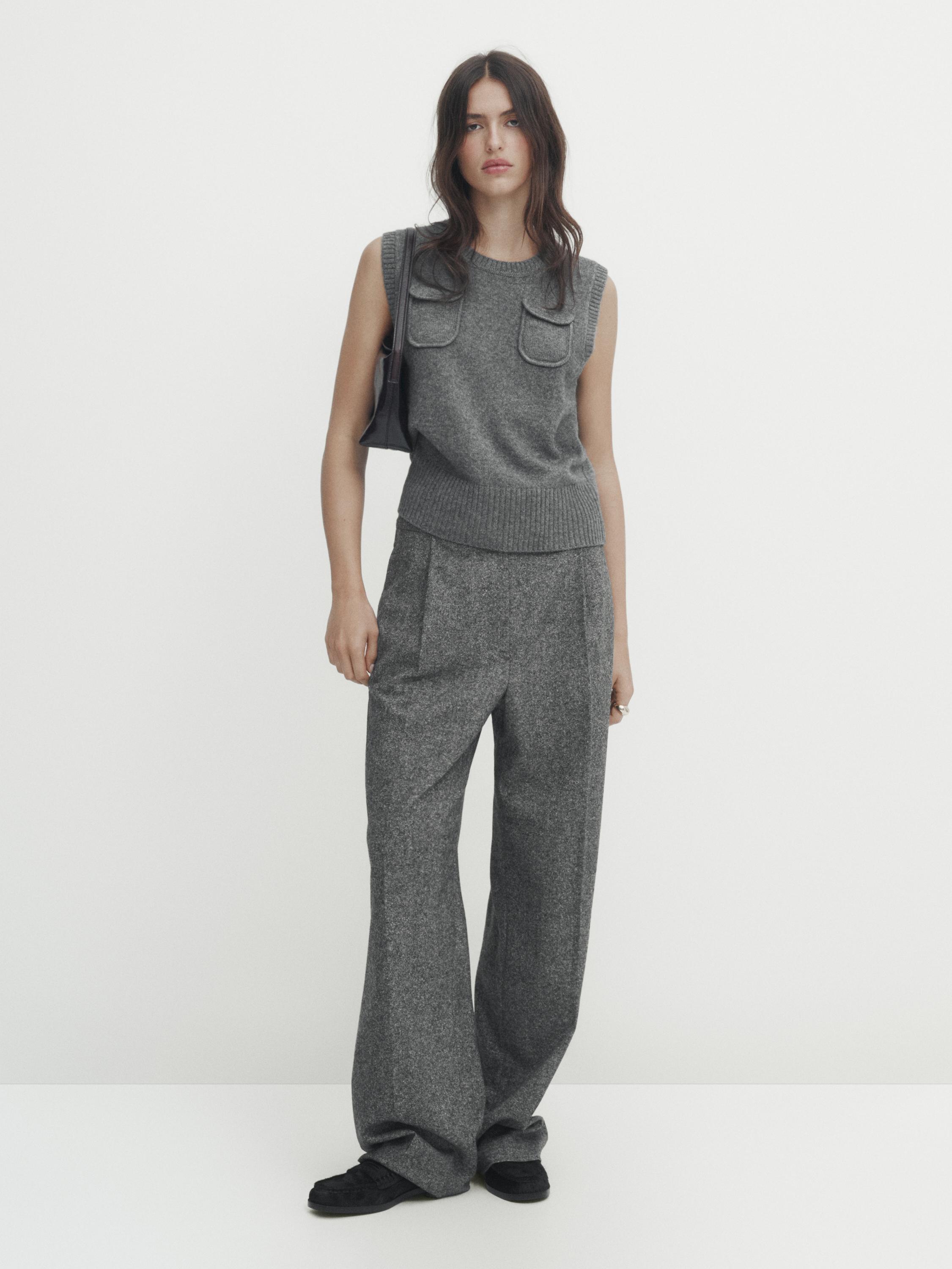 Wool blend knit vest with pockets - Mid-gray