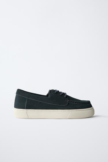 Zara SPLIT LEATHER SPORT BLUCHERS - Navy Blue