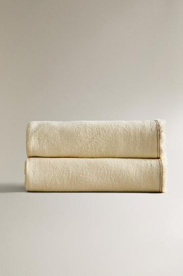LINEN THROW WITH OVERLOCK DETAIL - Beige by Zara - Image 1