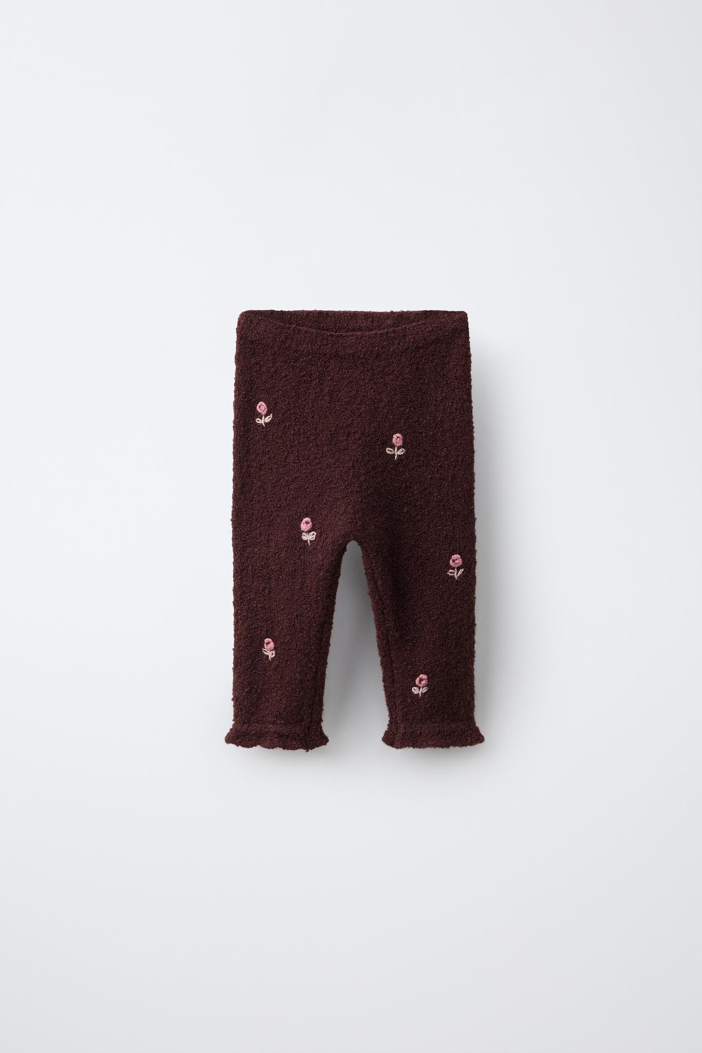 Детские брюки Zara Knit Pants with Ruffle and Dots, цвет: Тёмный бордовый — фото 1