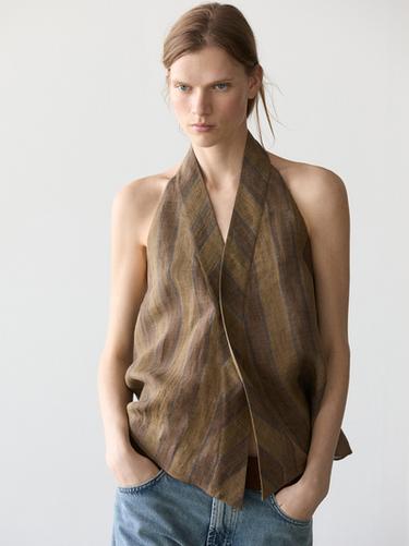 Zara Printed waistcoat with crossover neckline - Khaki