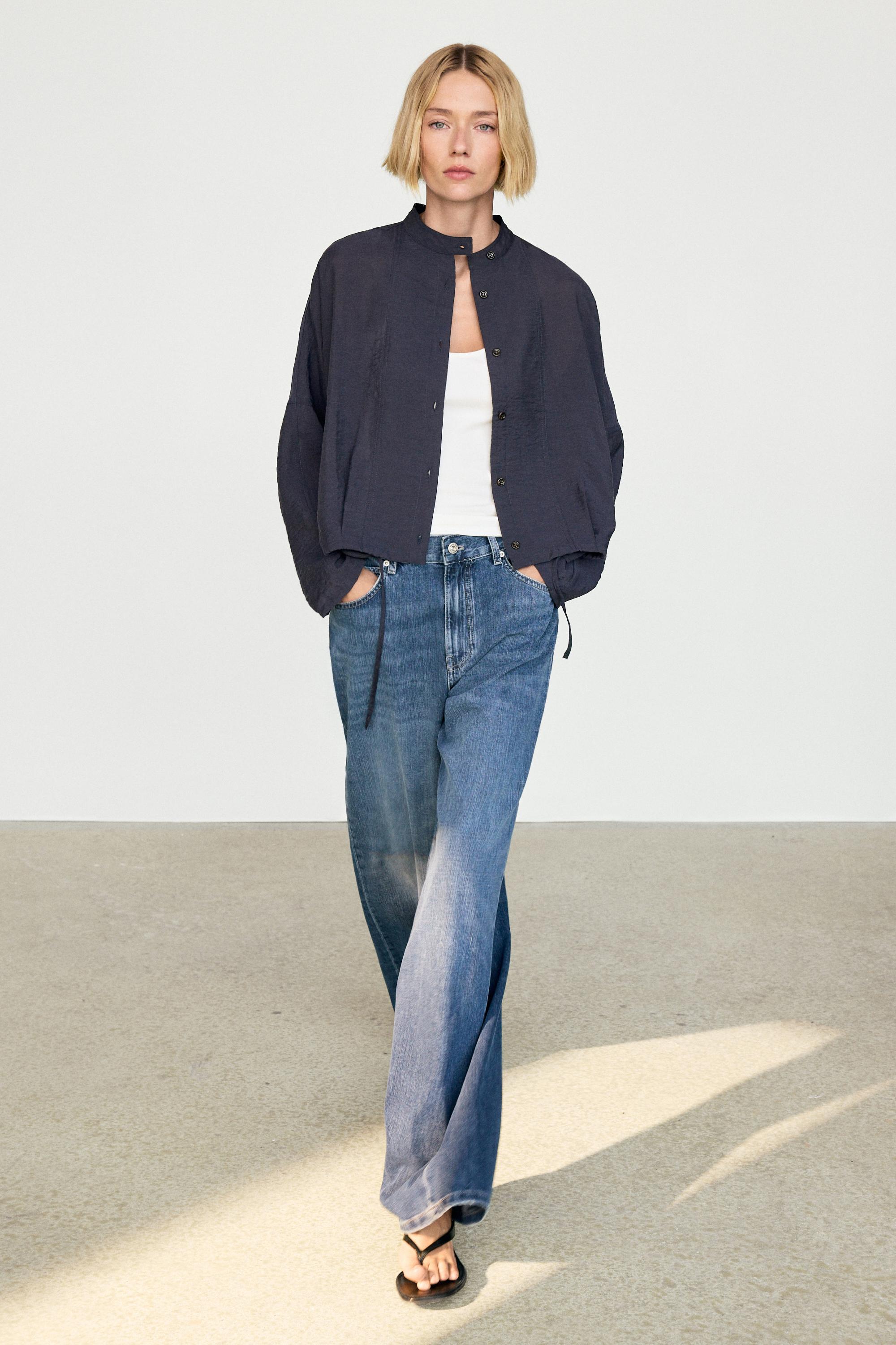 Stand collar bomber jacket with button details
