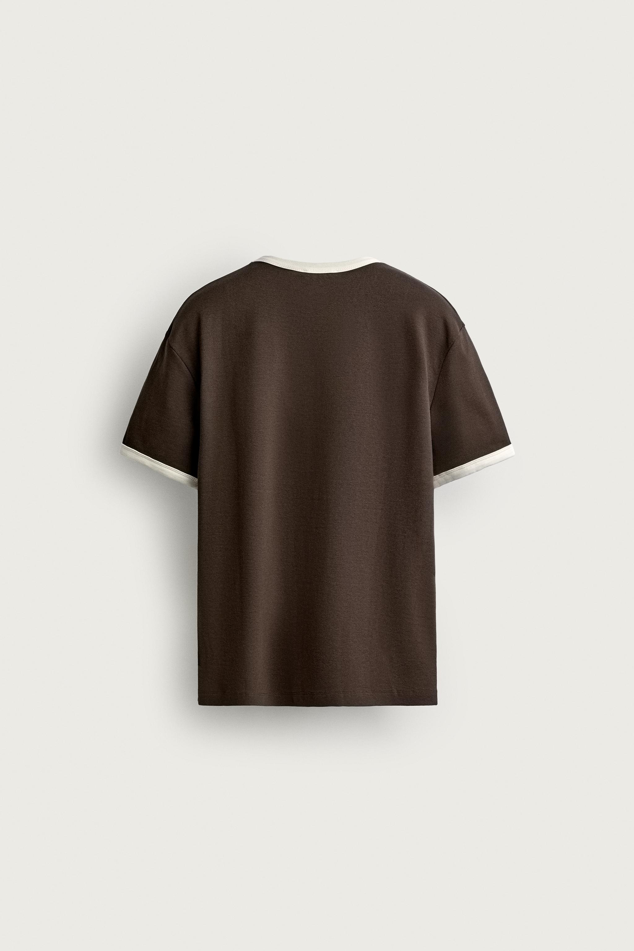 Мужские футболки Zara RINGER BASIC CONTRAST RIB T-SHIRT — фото 8