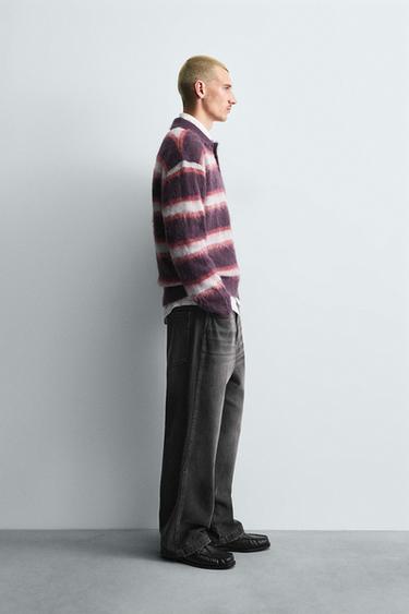 BRUSHED STRIPED KNIT POLO SHIRT - Wine by Zara - Image 3