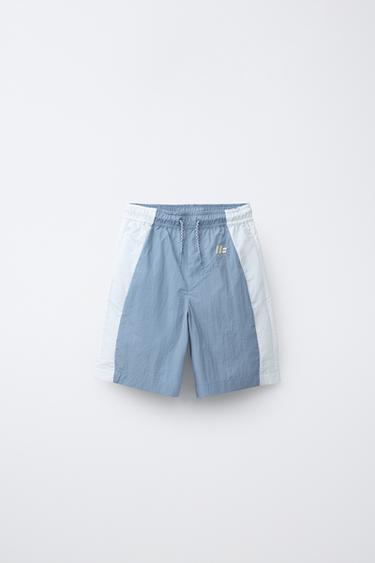 NYLON COLOUR BLOCK BERMUDA SHORTS - Sky blue by Zara - Image 0