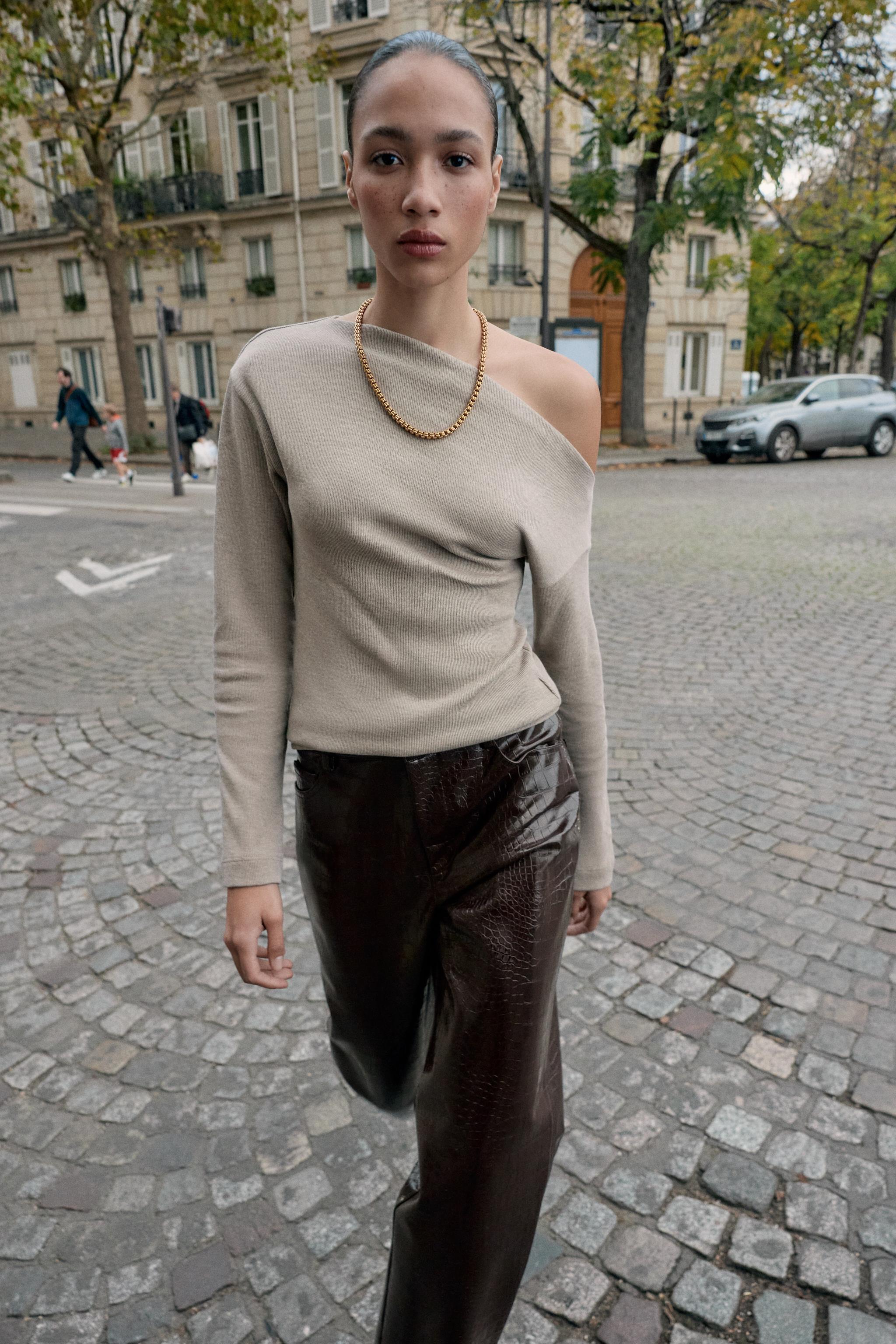 トップス A ASYMMETRIC SOFT TOP - Beige marl | ZARA Canada