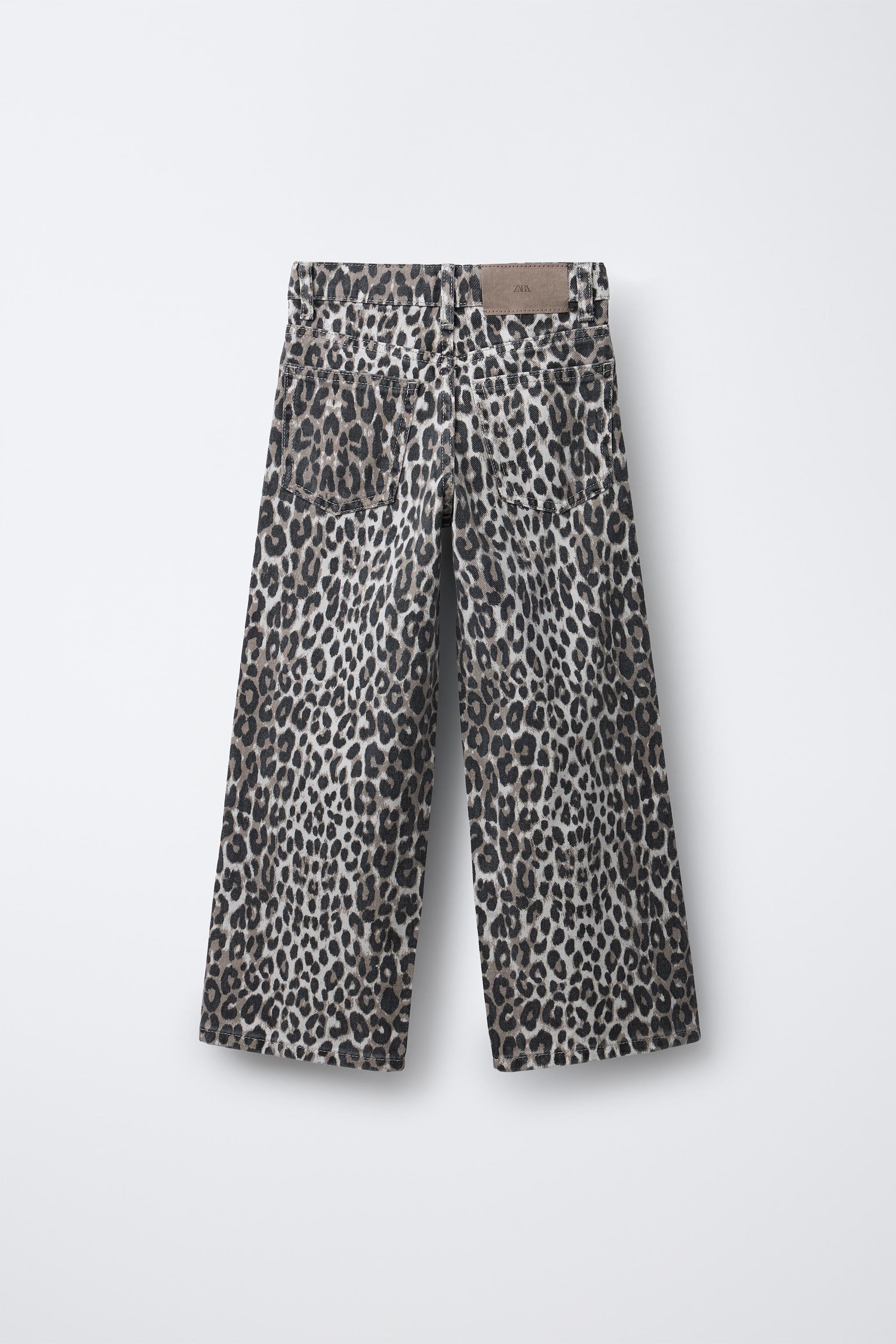 ANIMAL PRINT WIDE LEG DENIM PANTS