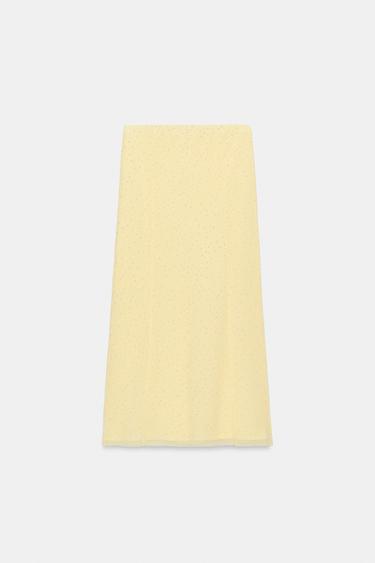 DOTTED MESH MIDI SKIRT - Light yellow by Zara - Image 6