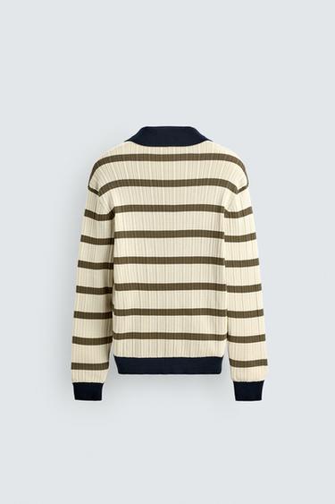 STRIPED KNIT POLO SHIRT - Ecru by Zara - Image 7