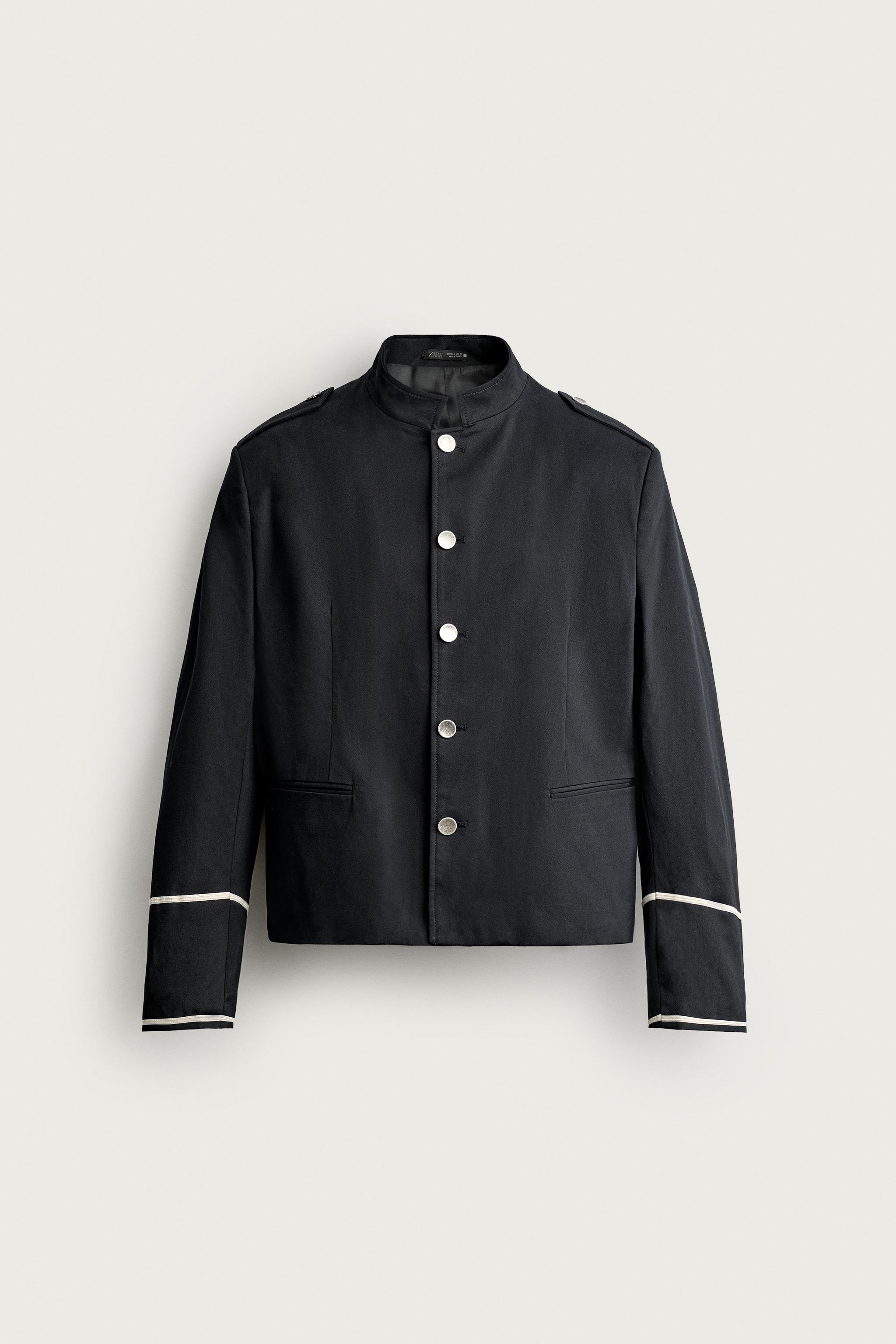 CONTRAST CROPPED FIT JACKET — Blue