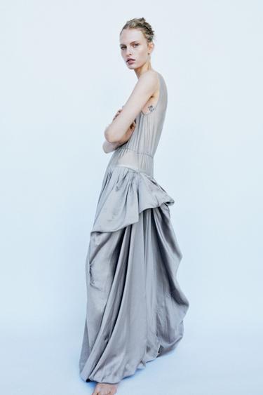 LONG COMBINED VOLUMINOUS DRAPED DRESS - Grey by Zara