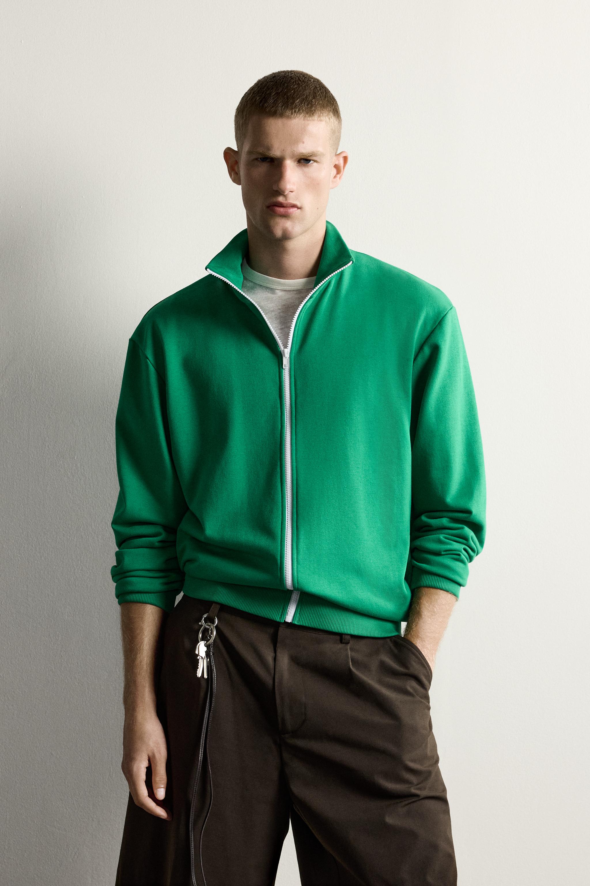 RELAXED FIT CONTRAST ZIP SWEATSHIRT — Green marl