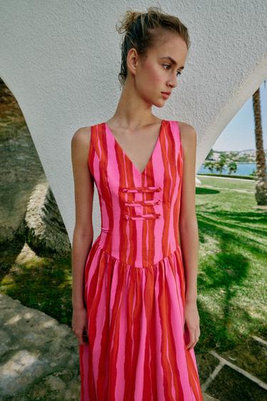 STRIPED DRESS WITH FROGGING DETAIL - Multicoloured by Zara - Image 2