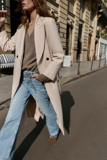 LONG WOOL COAT WITH BELT - Beige by Zara - Image 4